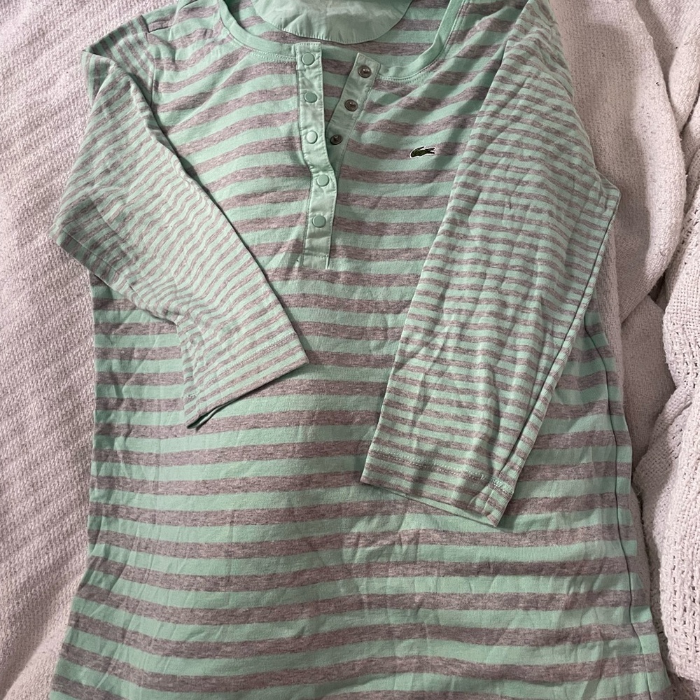 Lacoste Mint and Gray Striped Top